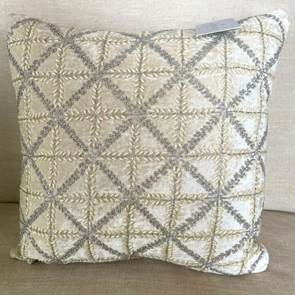 Artistic Accents Off White Velour Beaded Pillow